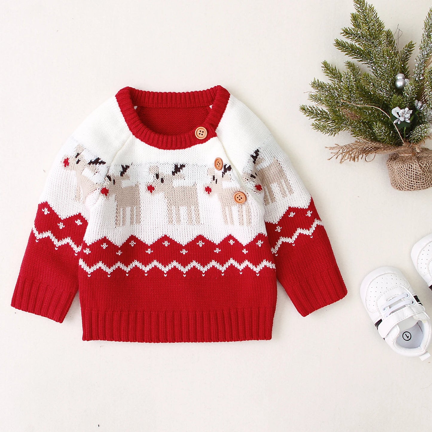 Girl Boy Christmas Sweaters Warm Cute Baby Knit Elk Printed Sweaters Tops