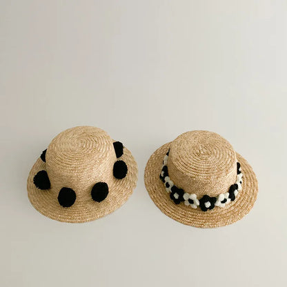 Spring Summer Outing Cap Flower Decoration Straw Hats Girls Cute Straw Crossbody Bag