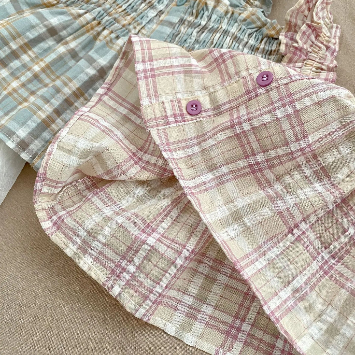 Children Ruffle Suspenders Shirt Set Baby Plaid Sleeveless Tops+ Shorts 2pcs