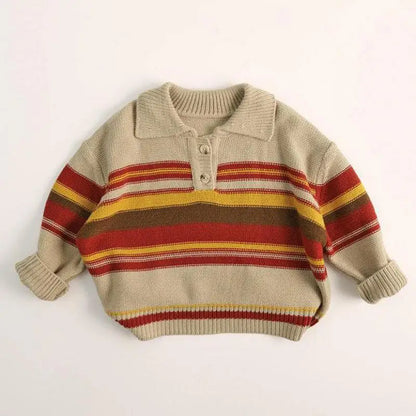 Children Long Sleeve Striped Sweater Baby Boys Casual Knit Pullover Kids