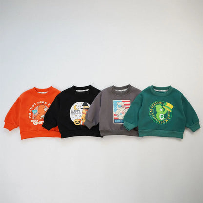 Children Cute Cartoon Print Boys Girls Pullover Cotton Sweatshirt