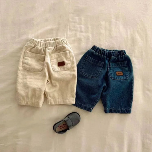 New Baby Loose Jeans Girls Corduroy Trousers Solid Boys Pocket Casual Pants