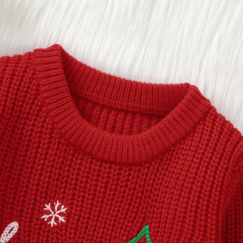 Toddler Girls Red Christmas Knitting Newborn Sweaters