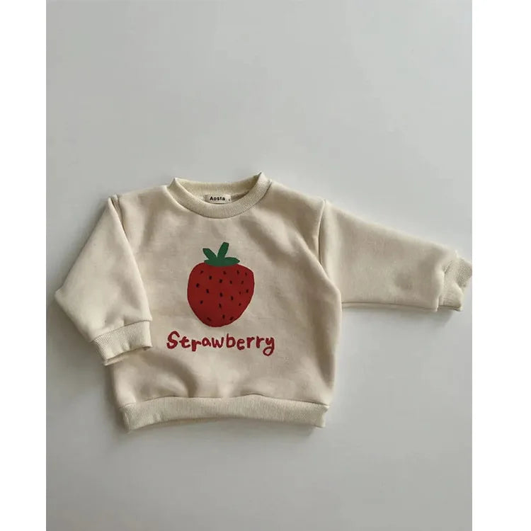 Boy girl Children Strawberries Long Sleeve Sweatshirt Cotton Print Thick Warm Tops