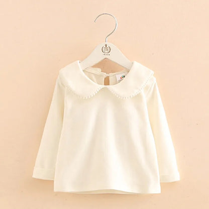 Children'S Clothing Long Sleeve Solid Pure Color Cute Floral Kids T-Shirt