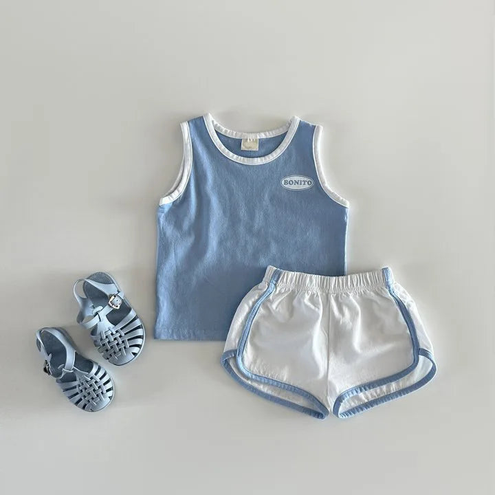 Girl Boy Letter Casual Vest Suit Children Casual Sleeveless Tops+ Shorts