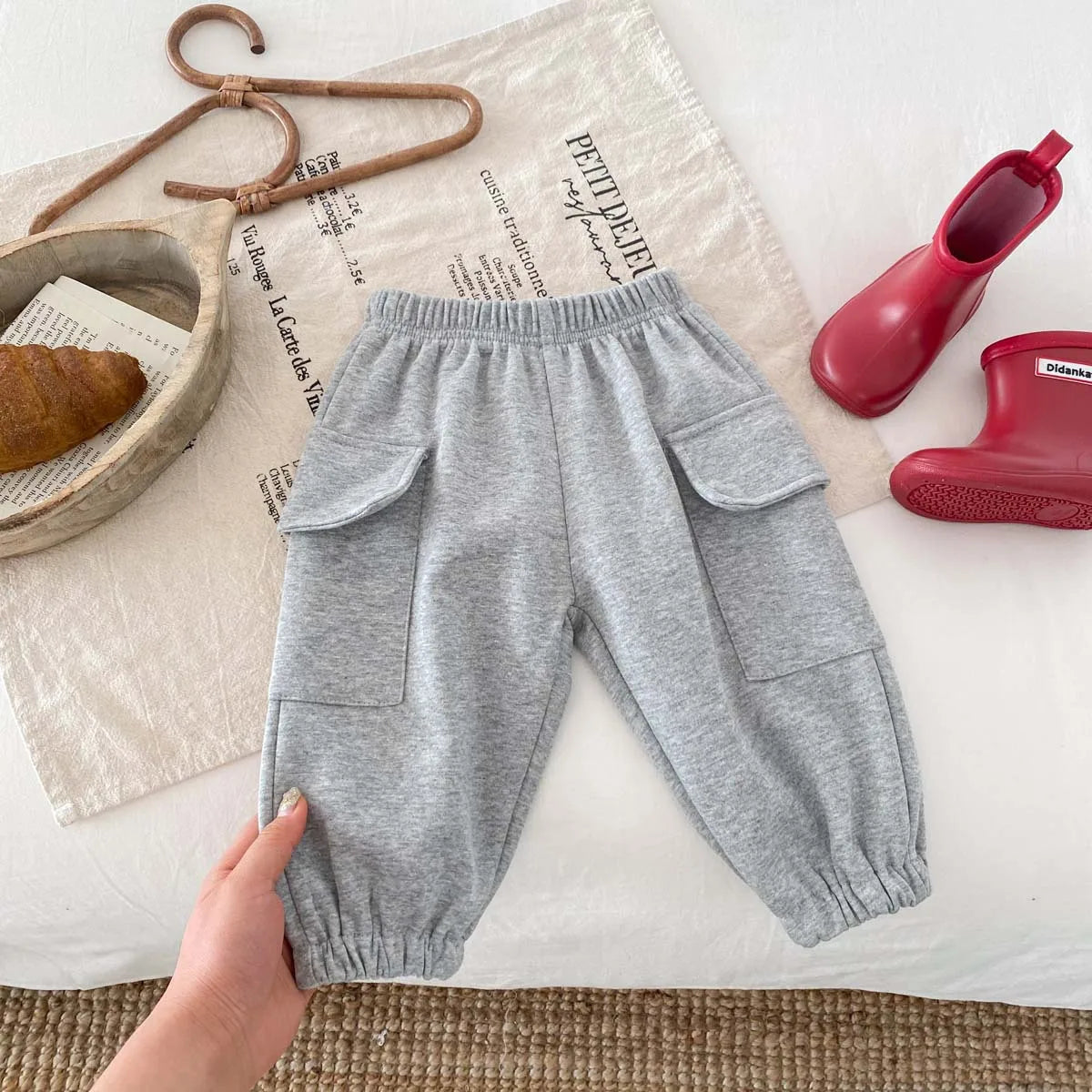 Dungarees Boy Children Solid Loose Casual Pants Girl Babu Cotton Pockets Pencil Pants