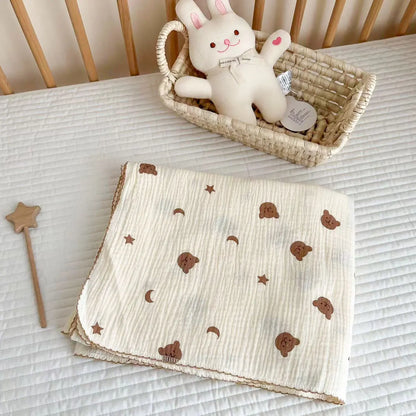 Baby Muslin Blanket Gauze Thin Quilt Floral Print Double Layer Cotton Swaddle Blanket Stroller Cover Kids Bedding