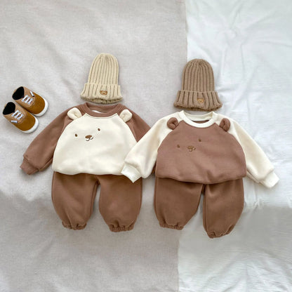 Infant Boy Cartoon Fleece Sweatshirt + Pants 2pcs Suit Plus Velvet Toddler Girl Outfits