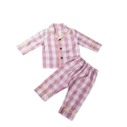 Baby Girl Boy Cotton Plaid Pajamas Clothes Set Shirt+Pant 2PCS