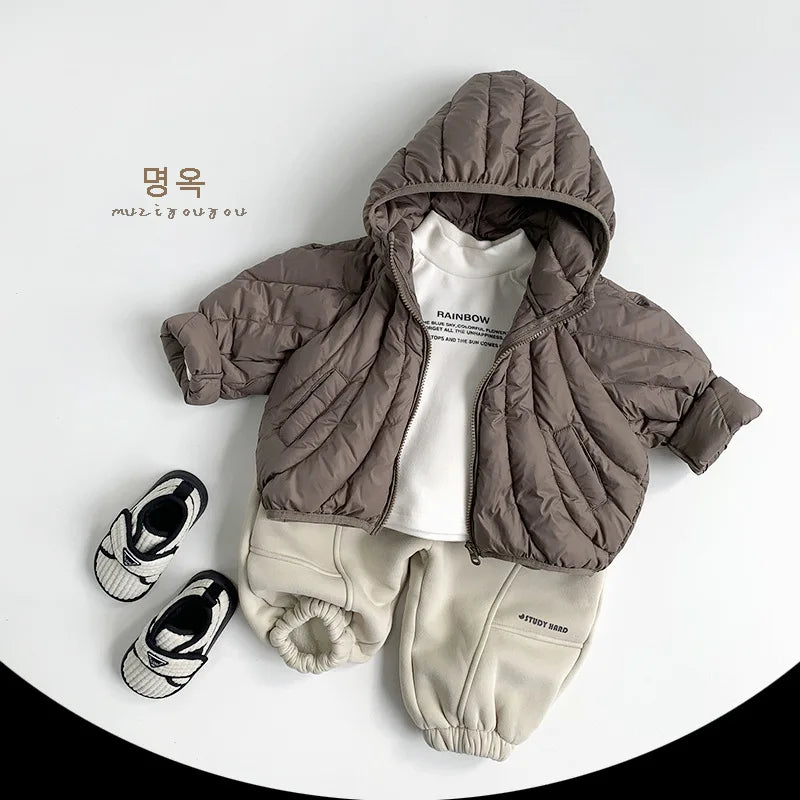 Children Hooded Down Jackets Solid Boys/Girls Fashion Simple Warm Zipper Coat