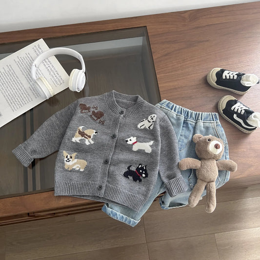 New Baby Girl Cute Cartoon Knitted Cardigan Infant Boy Long Sleeve Sweater Coat