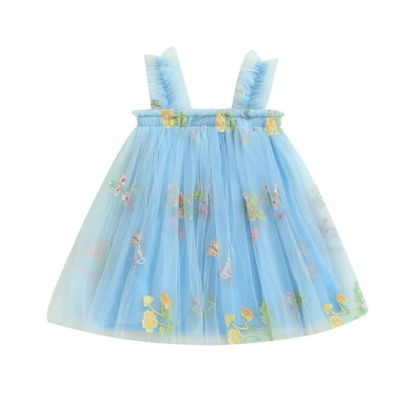 Little Girls Summer Princess Dress Sleeveless 3D Flower A-line Sweet Tulle Dresses