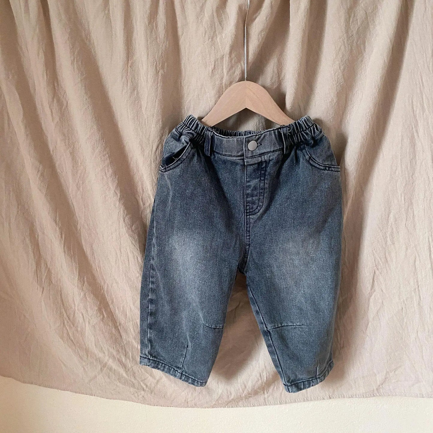 Boy Girl Children Loose Jeans Solid Retro Baby Denim Pants