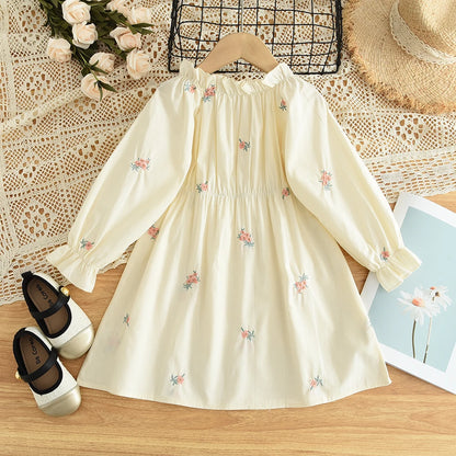 Girls Beige Clothing Flower Pleated Lace Dress Princess Dresses