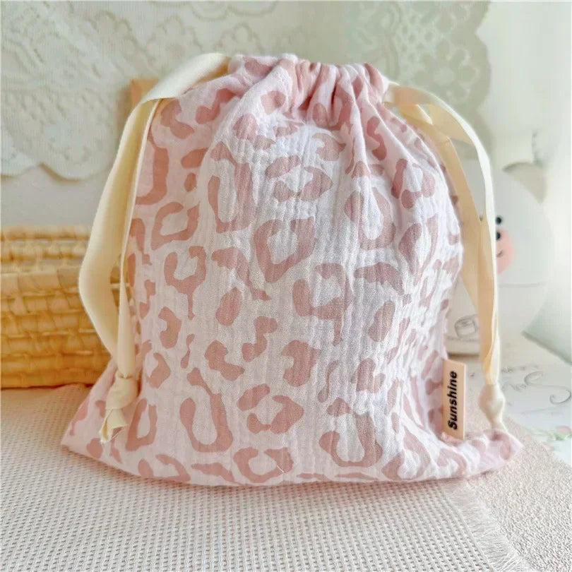 Printed Flower Mommy Bag Baby Diaper Bag Cotton Nappy String Pocket Storage Bag