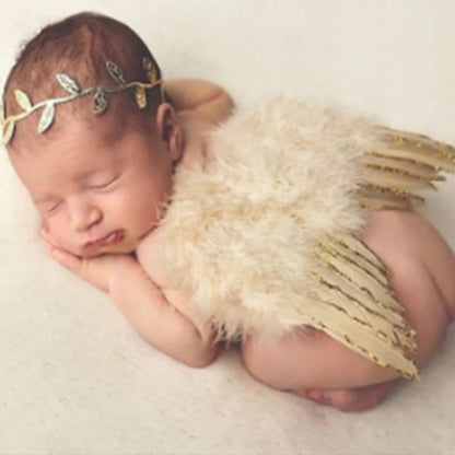 Newborn Angel Wings with Leaves Headband Baby Girl Boy Photoshoot Outfits Infant Photography