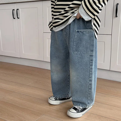 New Casual Pants Children Side Pocket Grinding White Boys Jeans