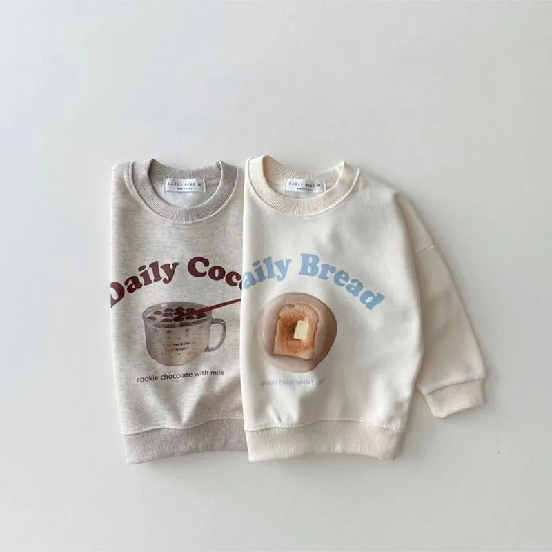 Baby Girls Fashion Bread Long Sleeves Tops Toddler Boys New All-match Cotton Tees