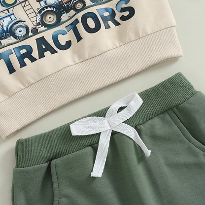 Baby Boy Track Suit Tractor Letter Print Sweatshirt and Elastic Pants 2 Piece