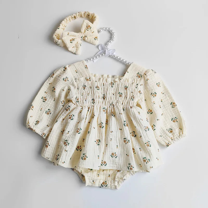 Floral Ruffle Baby Girls Clothes Bodysuit & One Piece Kids Baby Birthday Princesses Dress