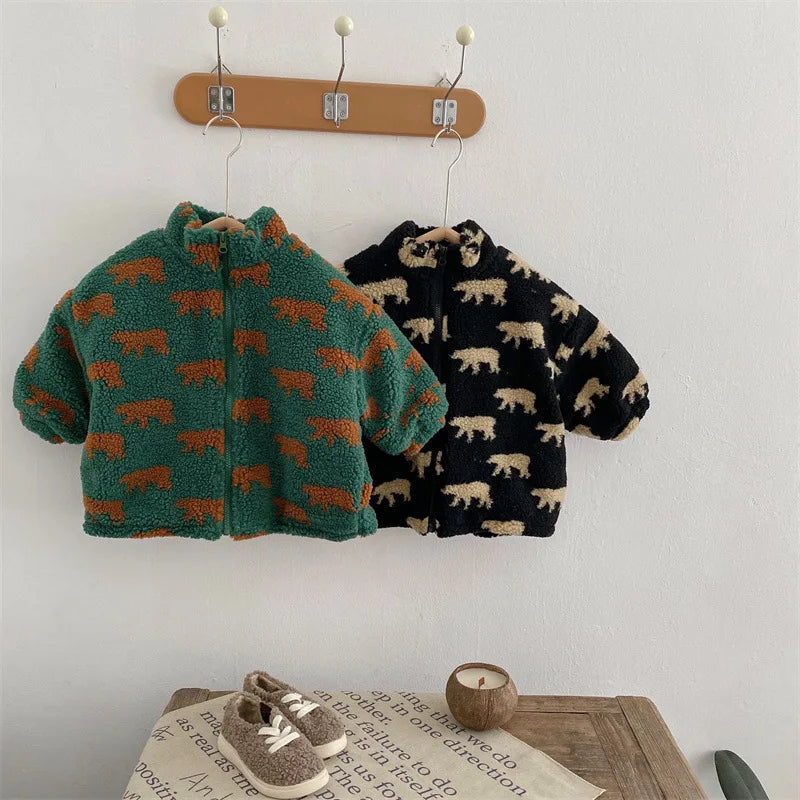 Boy Children Fleece Thicken Warm Coat Retro Girl Baby Padded Cotton Tops