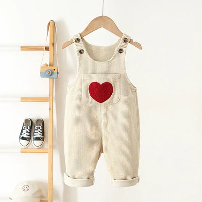 Baby Clothes Girl Embroidery Love Corduroy Overalls Retro Boy Ribbed Jumpsuit