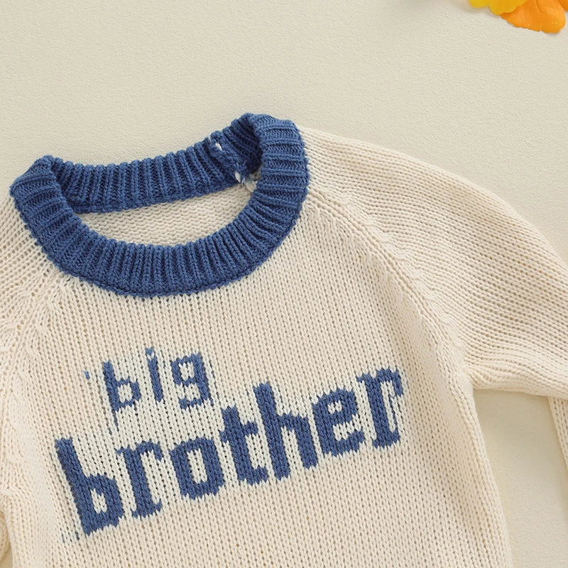 Baby Boys Sweater Casual Letter Embroidery Warm Knitted Long Sleeve Top