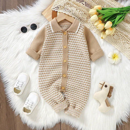 MapleNest Knit Romper – Warm Turn-Down Jumpsuit for Babies