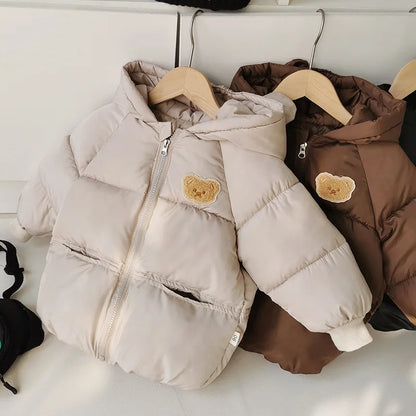 Girls Warm Hooded Winter Thickened Jackets Solid Color Cotton coat