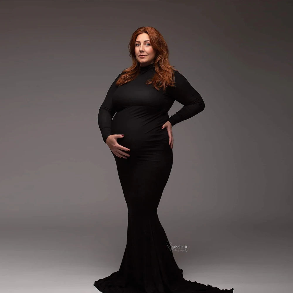 Maternity Photography Gown Sexy Fashionable Black Stretch Cotton Floor Length Dress