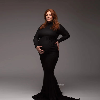 Maternity Photography Gown Sexy Fashionable Black Stretch Cotton Floor Length Dress