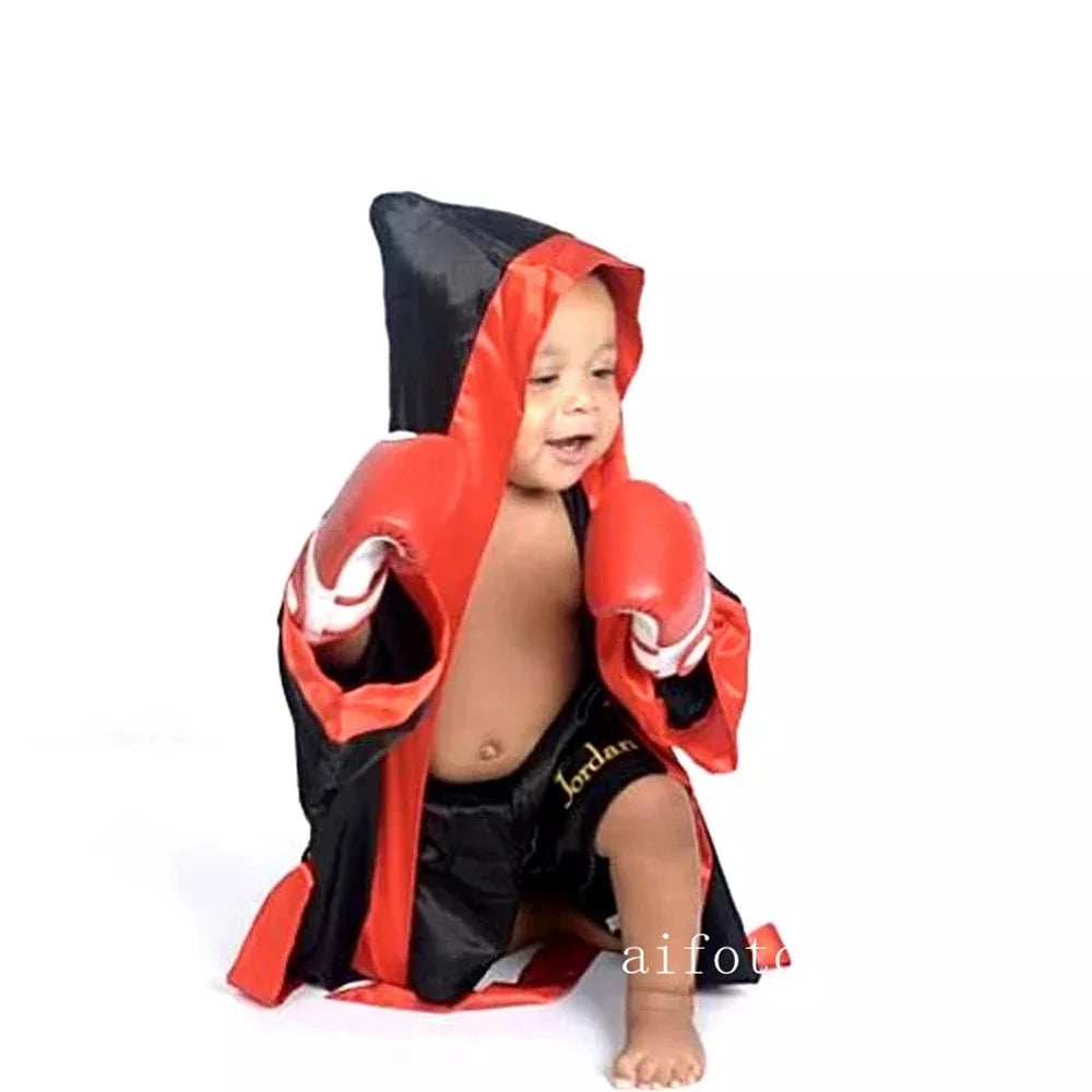 Infant Photo Fight Boxing Glove Shorts For Baby Boxer Red Robe And Pants Set