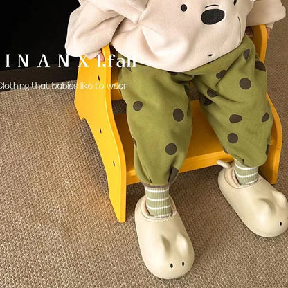 Children Polka Dot Trousers Plus Velvet Thick Girls Harem Pants Baby Boys Casual Pants