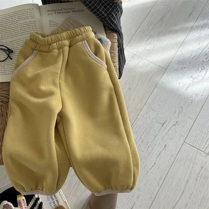 New Children Fleece Casual Pants Solid Baby Girls/Boys Plus Velvet Thick Warm Pants