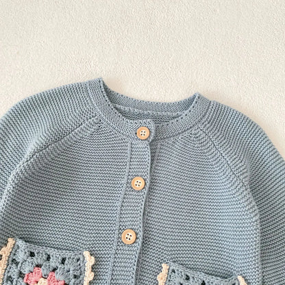 Boy Girl Knitting Cardigan Handmade Flower Sweaters Baby Clothes Sweaters