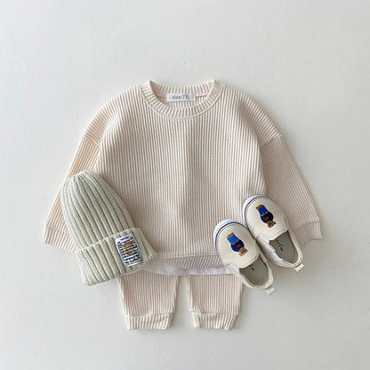 Toddler Baby Boys Korea Mock Waffle Cotton Sweatshirt+Pants 2pcs