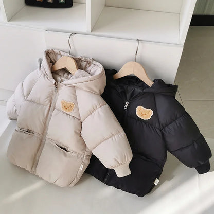 Girls Warm Hooded Winter Thickened Jackets Solid Color Cotton coat