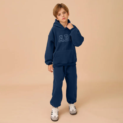 Children Plus Fleece Thicken Hoodies Suit Boy Girl Letter Casual Tops