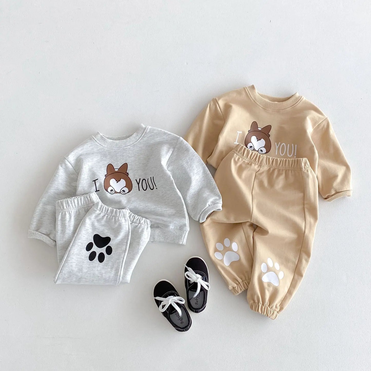 Children Casual Sweatshirt+Pants 2pcs Suit Autumn Baby Cartoon Print Letter Clothes