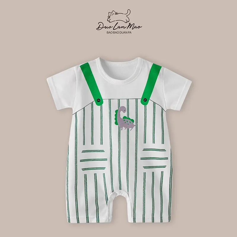 Baby Boys Summer Thin Cartoon Rompers Baby Girls Short Sleeve Bodysuit