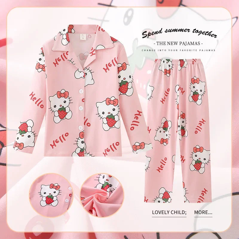 Children Pajama Sets Anime Boy Girl Milk Silk Sleepwear Spring Kids Long-sleeved Pants