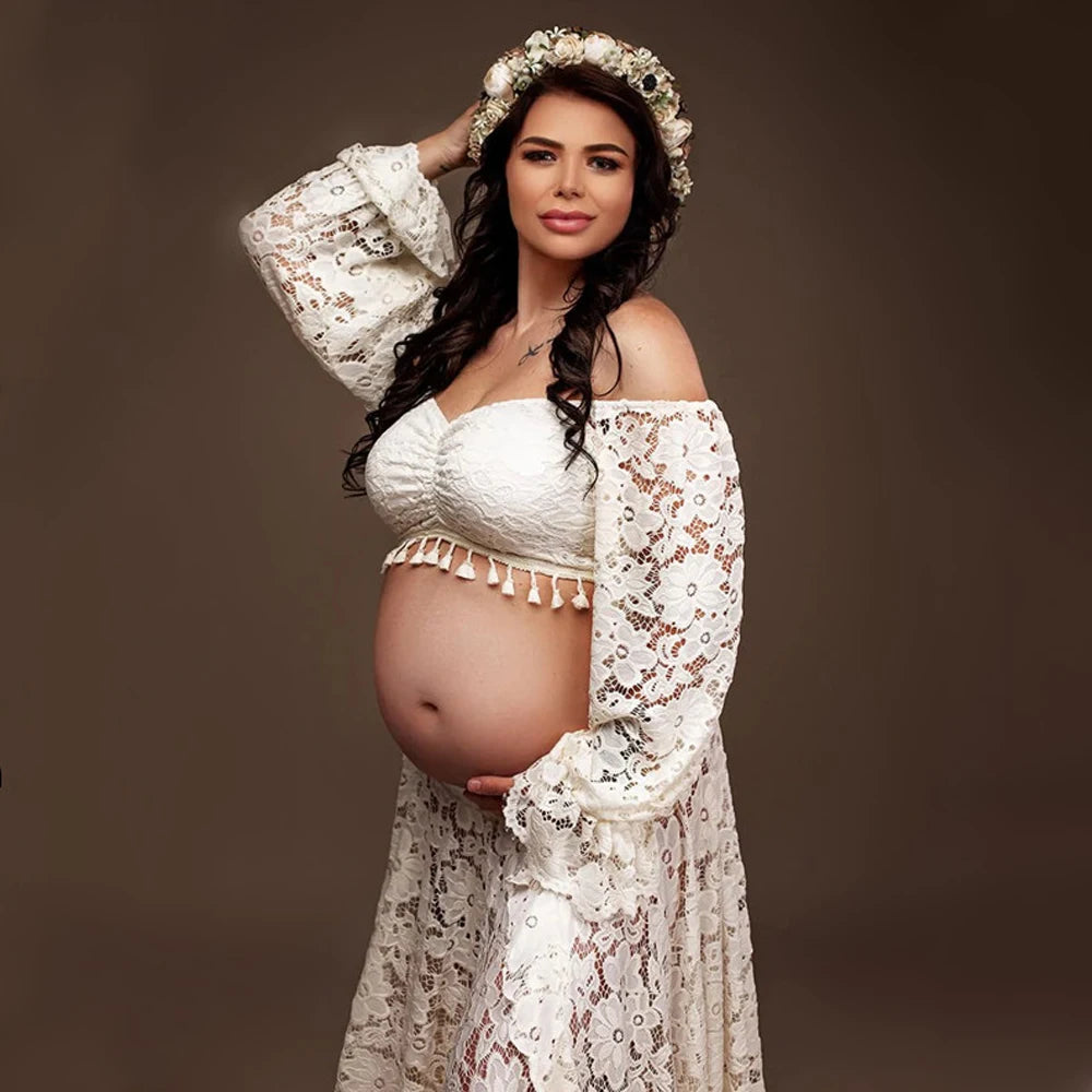 Boho Style Lace Maternity Dress Bohemian Photo Shooting Pregnancy Dress