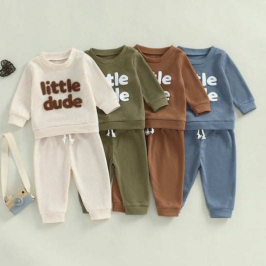 Toddler Boy Girl Letter Embroidery Sweatshirt with Elastic Waist Solid Pants Set