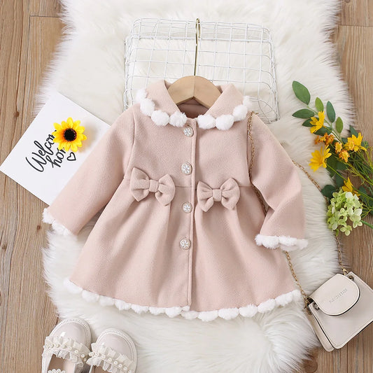 New Dresses for Girls Delicate Button Coat Bow Long Sleeve Furry Nizi Coat