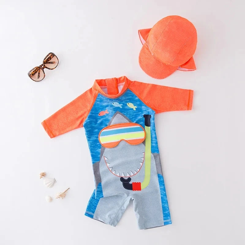 boys girls swimwear with cap surfing Wear swimming suit infant bathing Suit