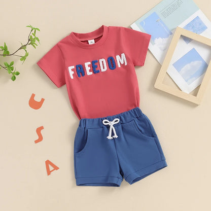 Summer Baby Boys Clothes Set Embroidery Letters T-shirt with Elastic Waist