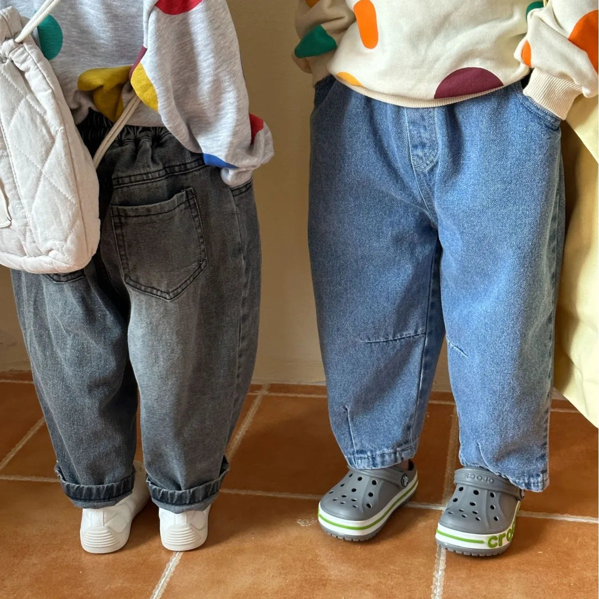 Boy Girl Children Loose Jeans Solid Retro Baby Denim Pants