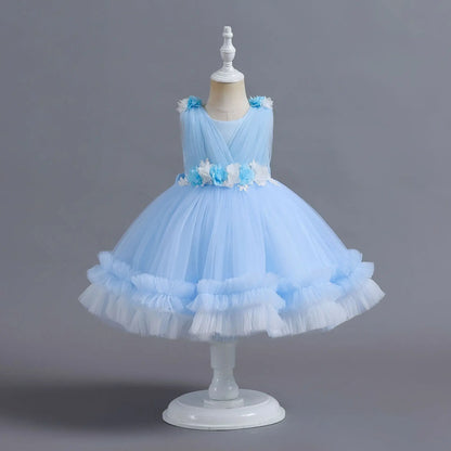 Dress Layered Tulle Kids Girl Ball Gowns Elegant Toddler Clothes For Pageant Ceremony