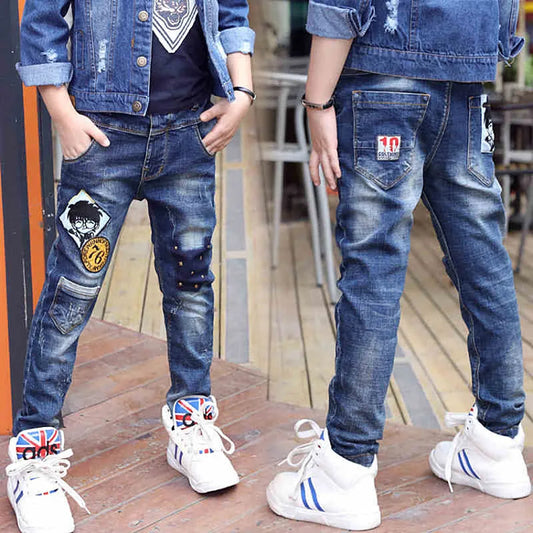 Boys Jeans Slim Fit Style  Cartoon Pattern Long Casual Trousers